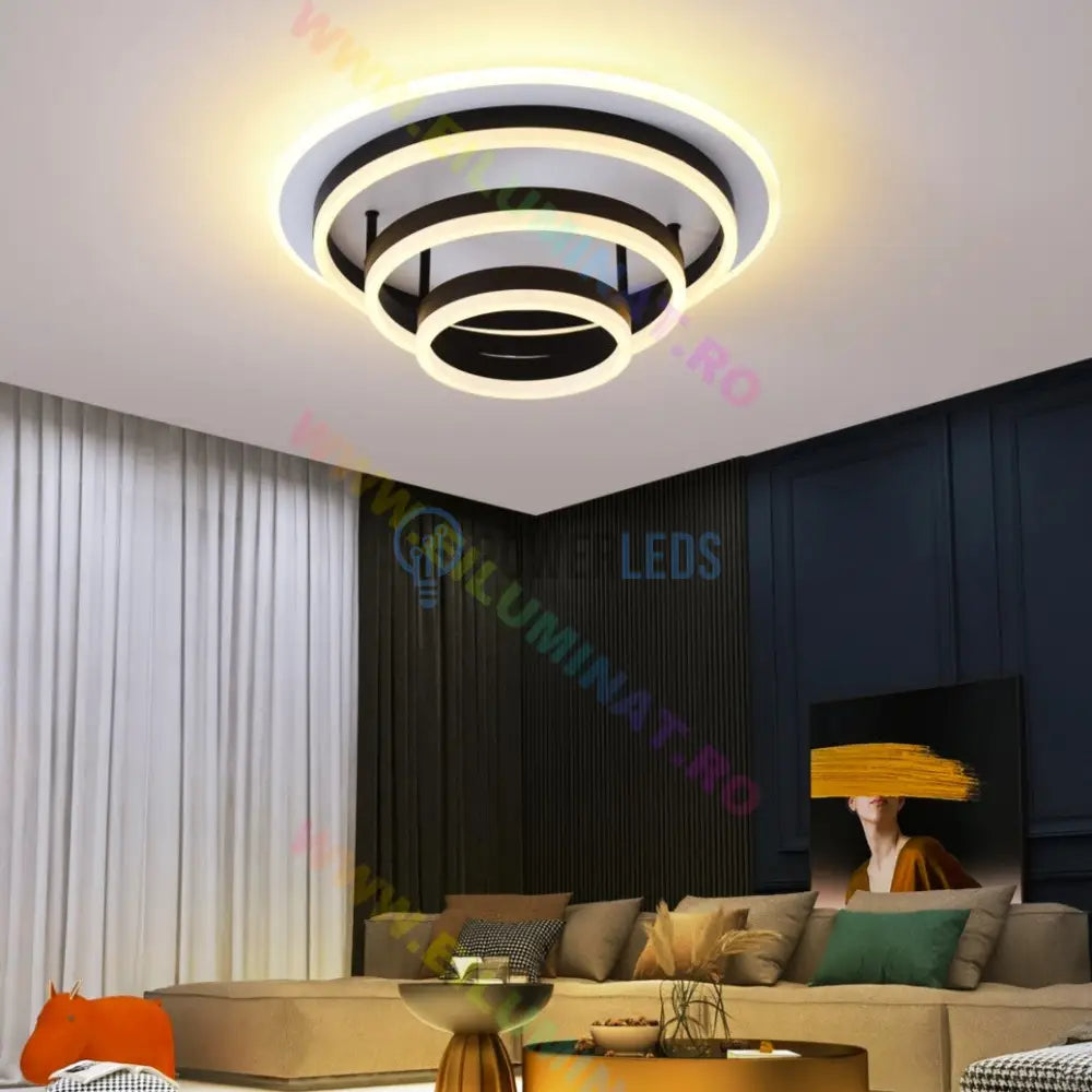 Lustra Led Vulcano Ring Black Echivalent 800W Telecomanda Lighting Fixtures