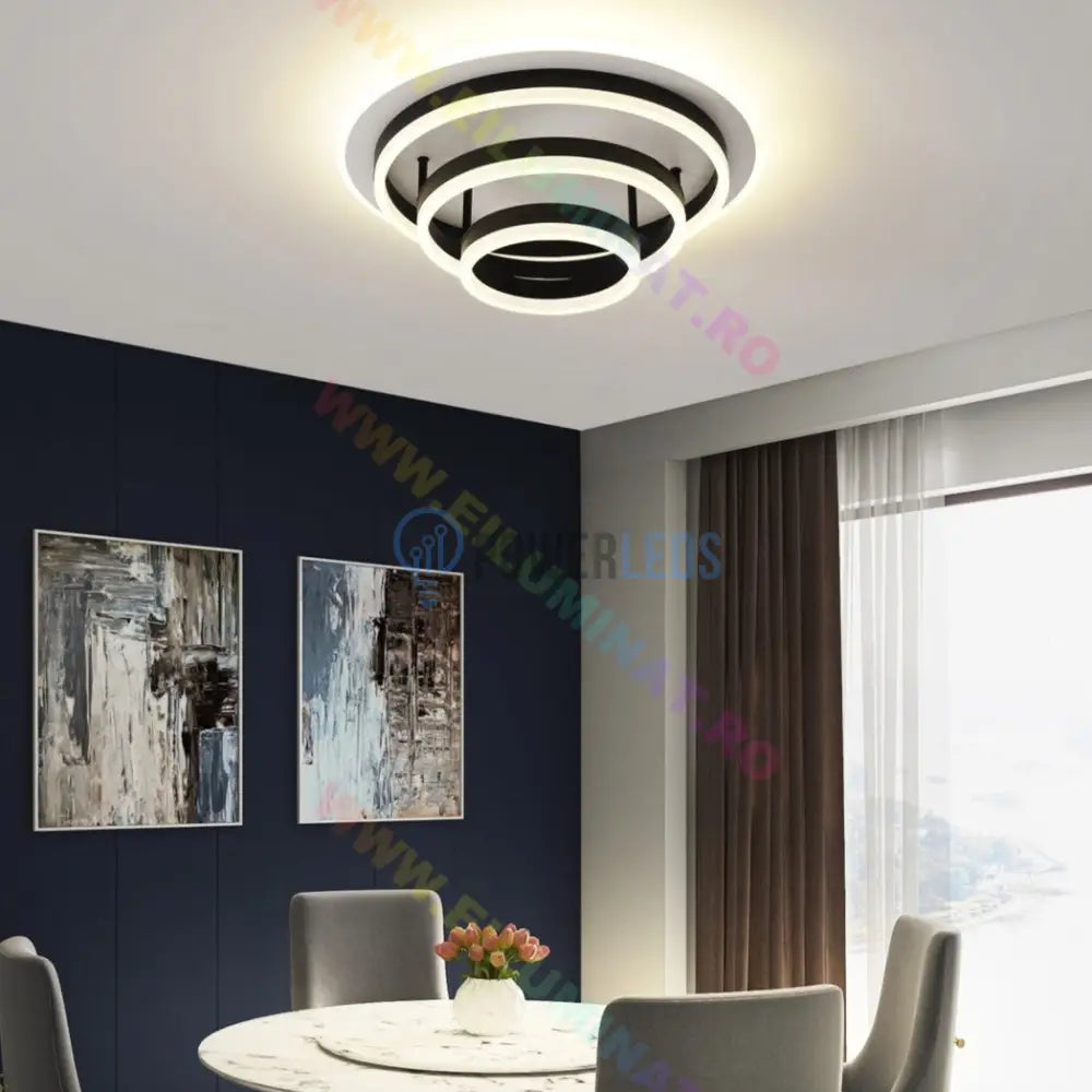 Lustra Led Vulcano Ring Black Echivalent 800W Telecomanda Lighting Fixtures