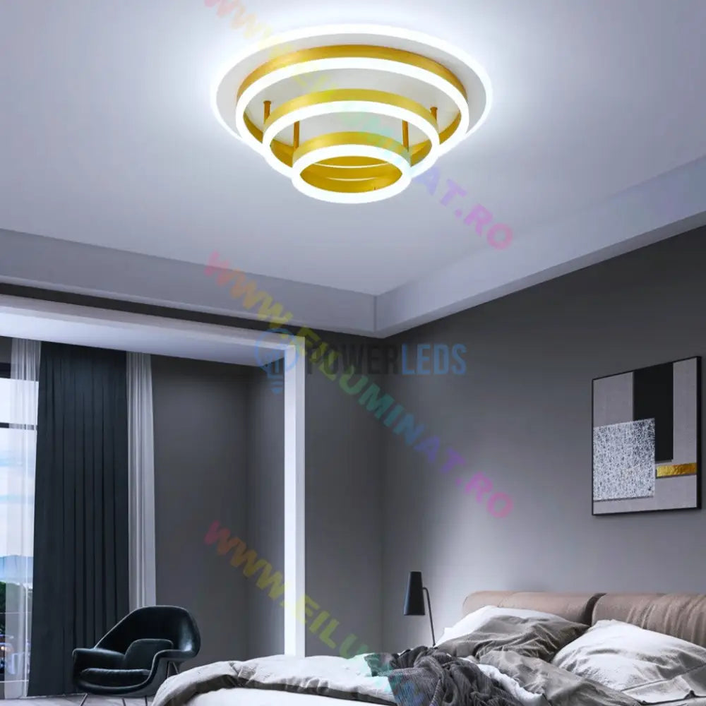 Lustra Led Vulcano Ring Gold Echivalent 800W Telecomanda Lighting Fixtures