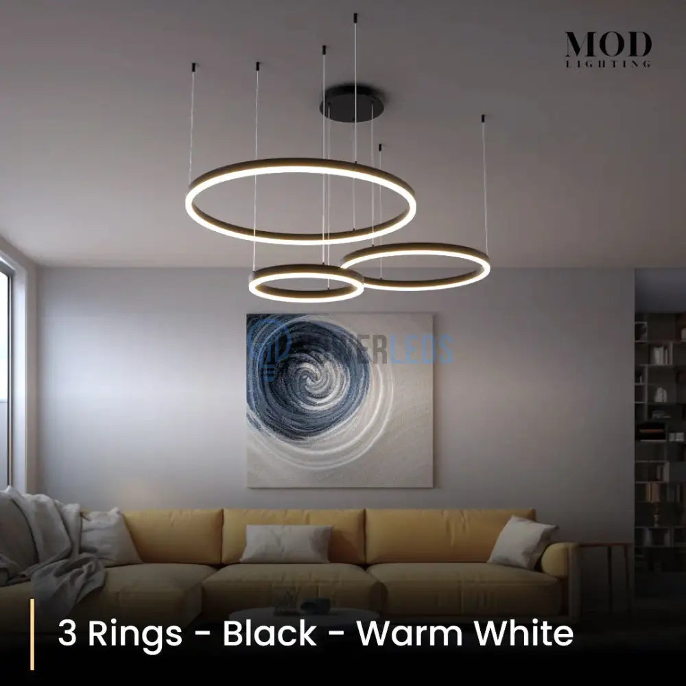 Lustra Led 160W Wonderland Black 3 Segmente Mobile Telecomanda - 30 + 40 + 60Cm Chandeliers