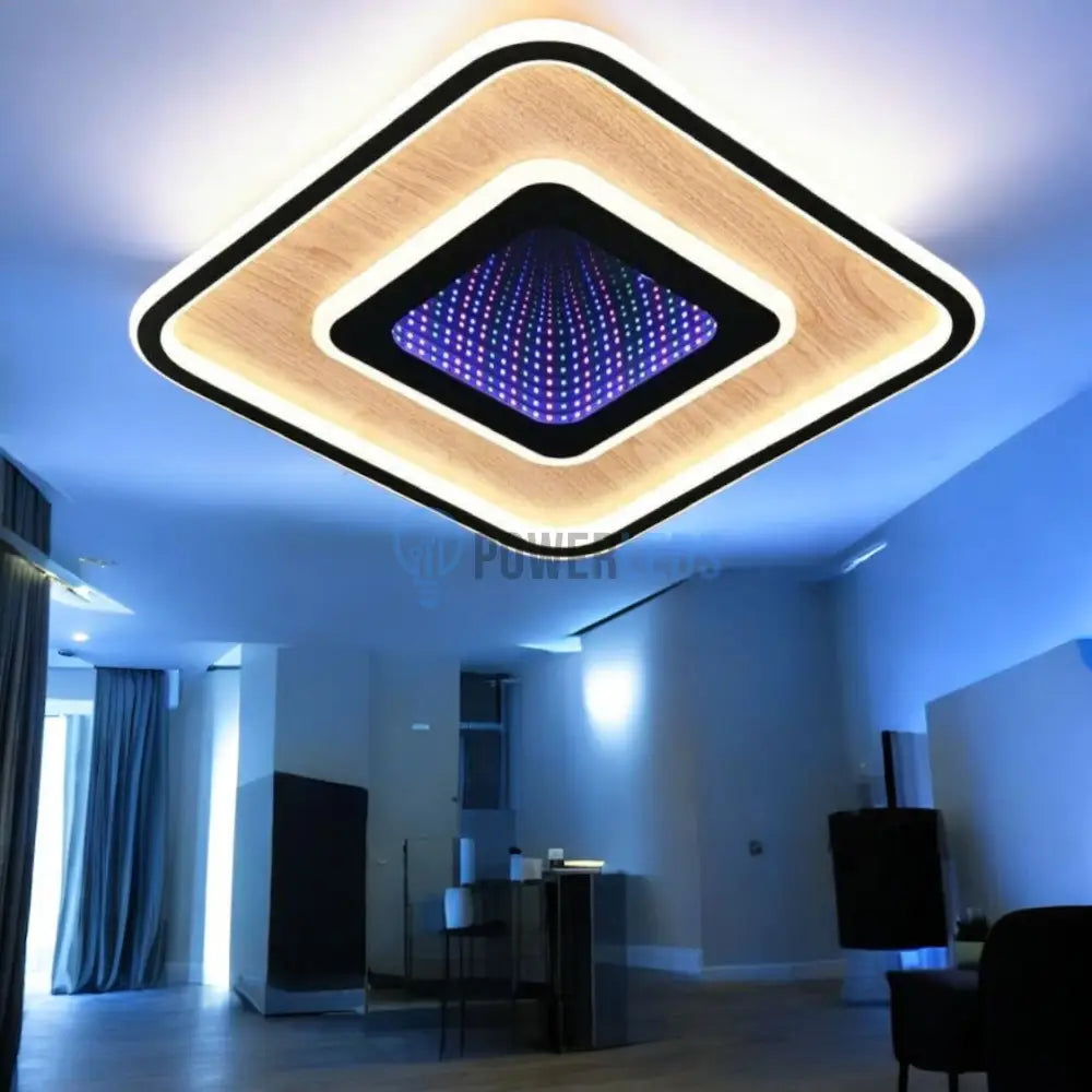 Lustra Led Woody Touch Square 3D Rgb Telecomanda Echivalent 500W Lighting Fixtures