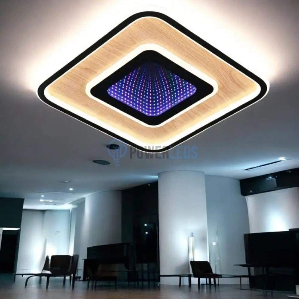 Lustra Led Woody Touch Square 3D Rgb Telecomanda Echivalent 500W Lighting Fixtures