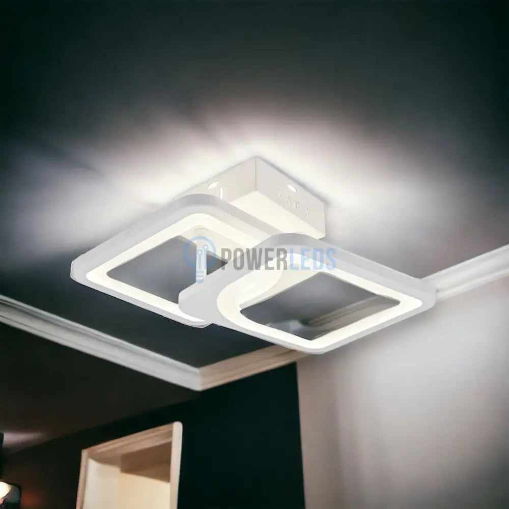 Lustra Led 1 + 1 Square Design Alb Echivalent 300W Telecomanda Lighting Fixtures