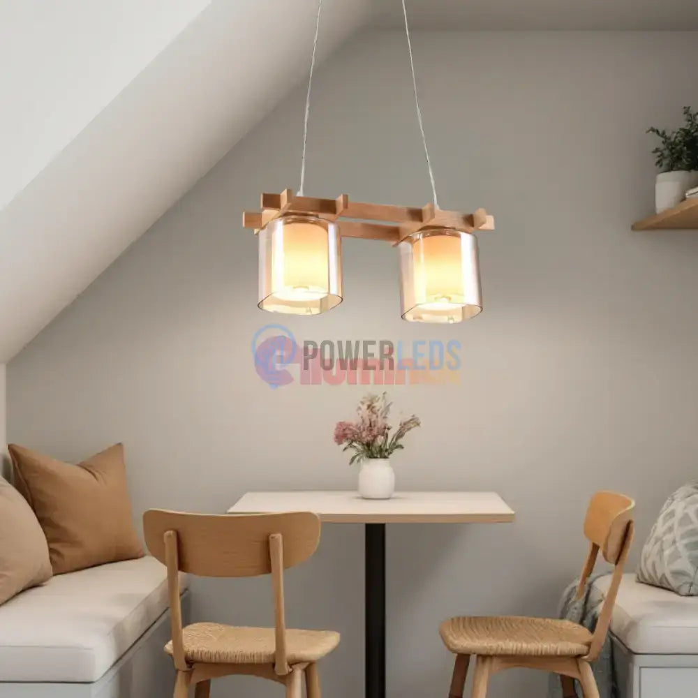 Lustra Lemn 2xE27 NovaWood HY-C5120/2LEMN powerleds.ro
