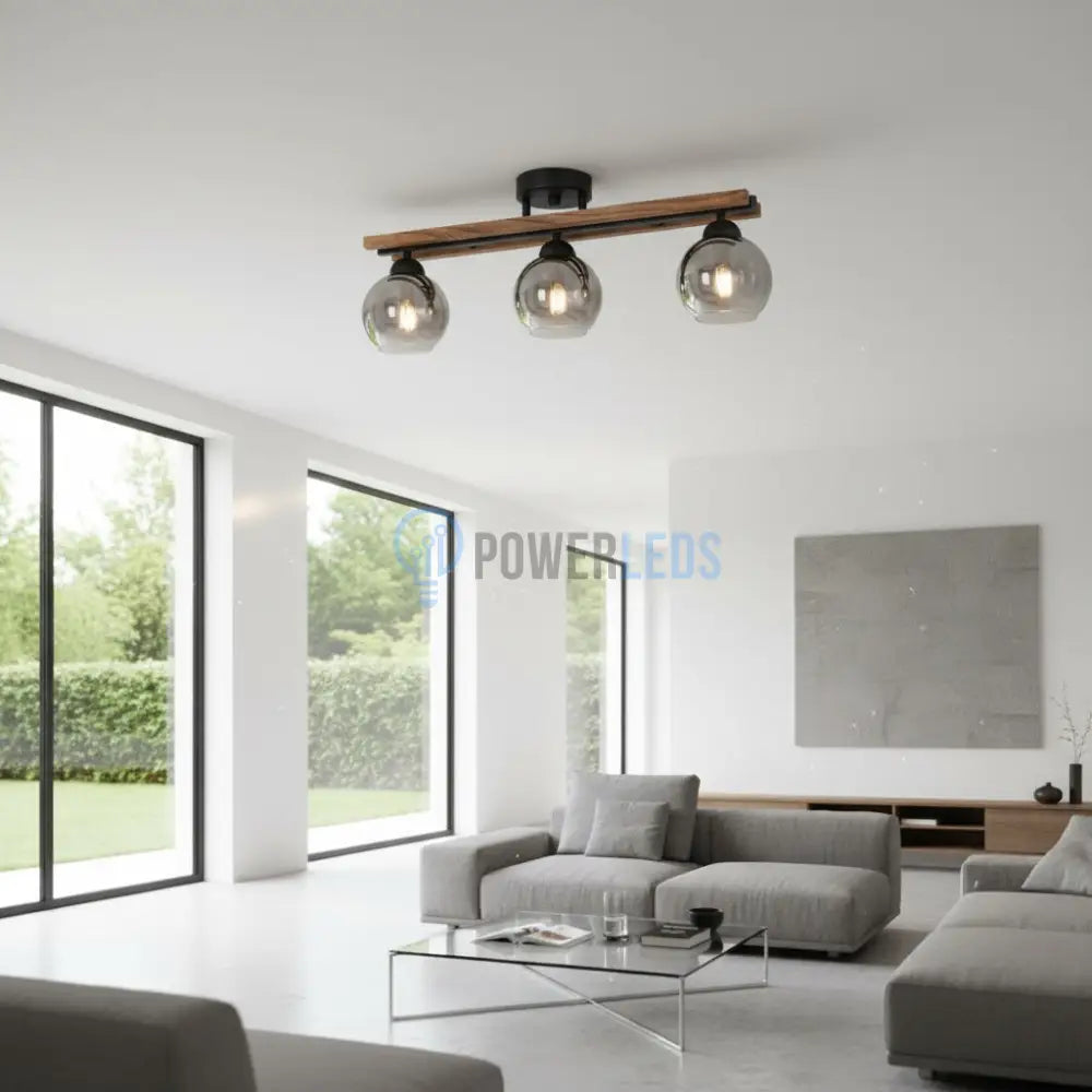 Lustra Maxi Wood Black & Brown Abajur Fumuriu 3xE27 Chandeliers