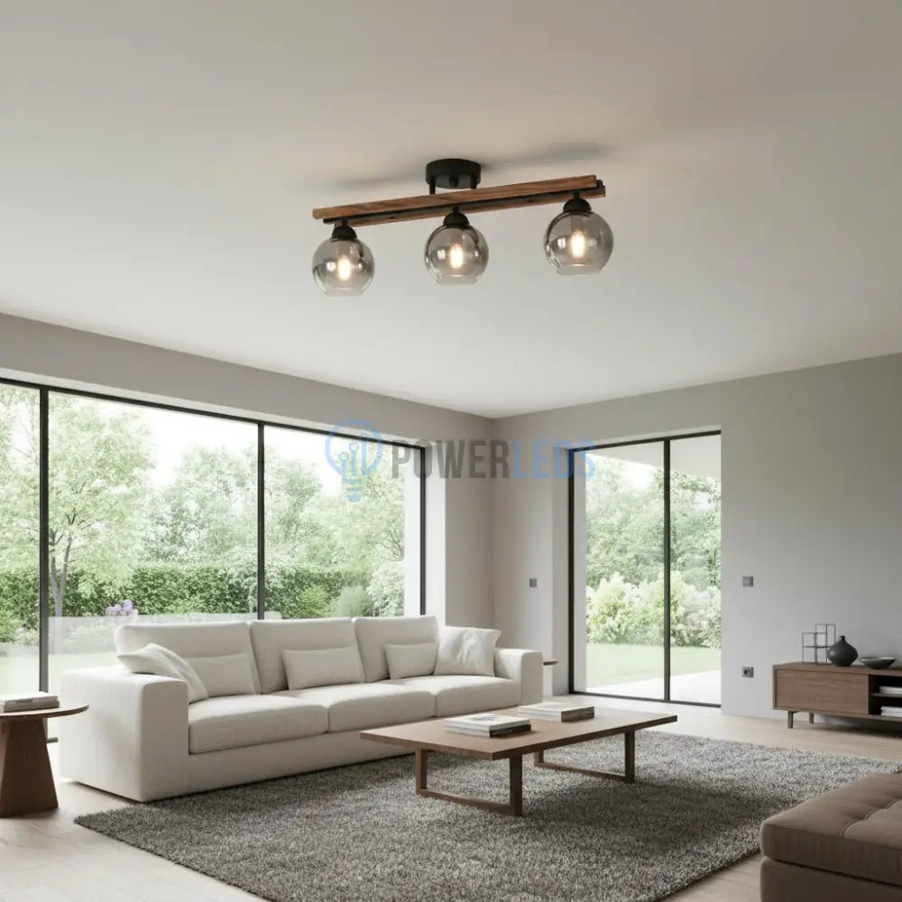 Lustra Maxi Wood Black & Brown Abajur Fumuriu 3xE27 Chandeliers