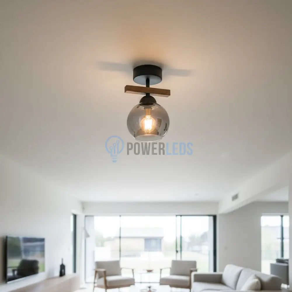 Lustra Mini Wood Black & Brown Abajur Fumuriu 1xE27 Chandeliers