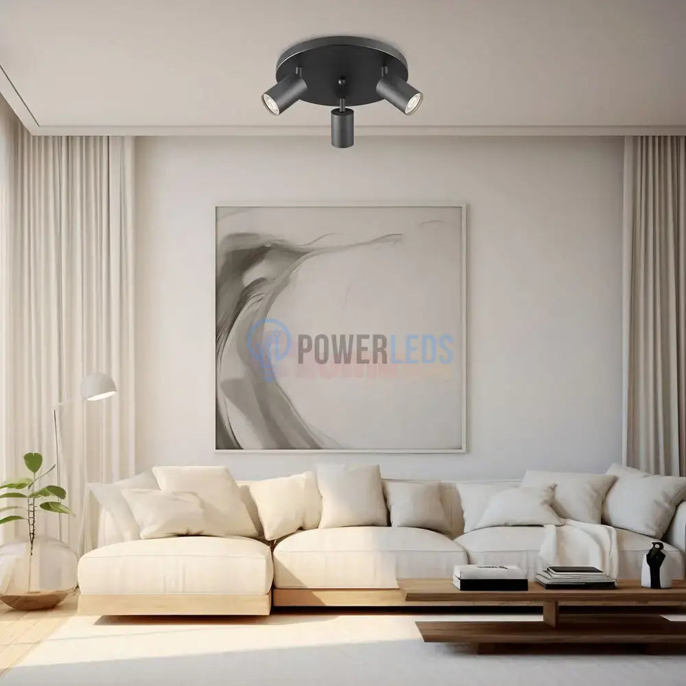 Lustra Neagra cu 3 Spoturi Reglabile Suport Rotund 3xGU10 Lighting Fixtures