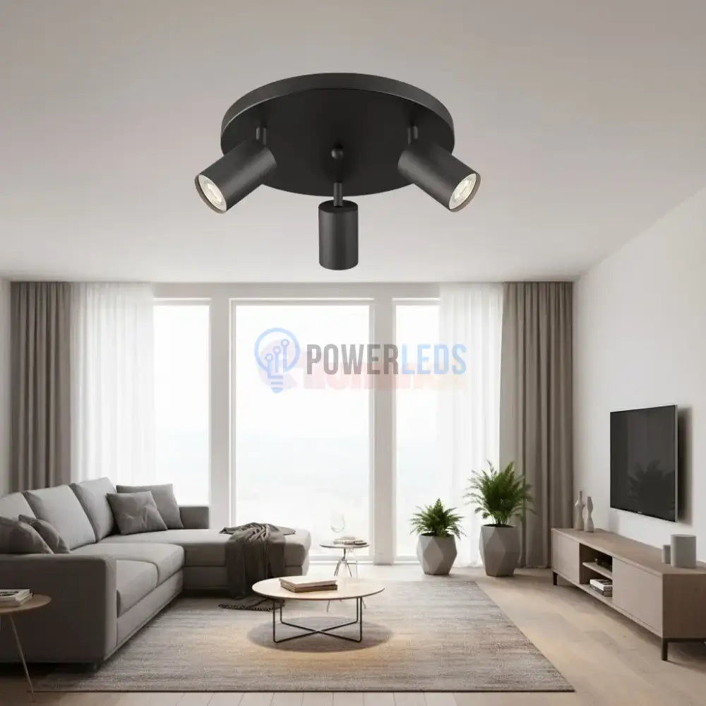 Lustra Neagra cu 3 Spoturi Reglabile Suport Rotund 3xGU10 Lighting Fixtures