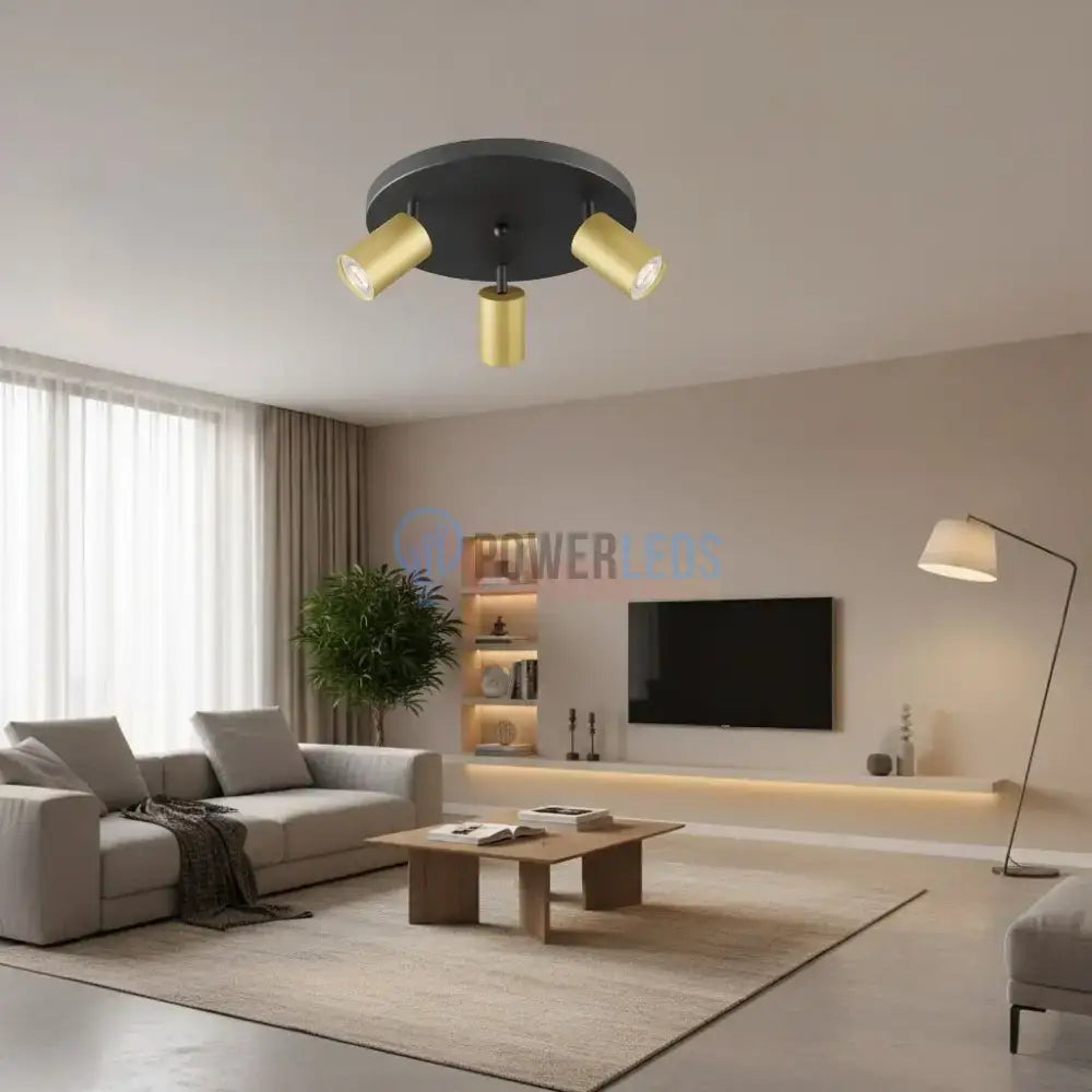 Lustra Negru & Auriu cu 3 Spoturi Reglabile Suport Rotund 3xGU10 Lighting Fixtures