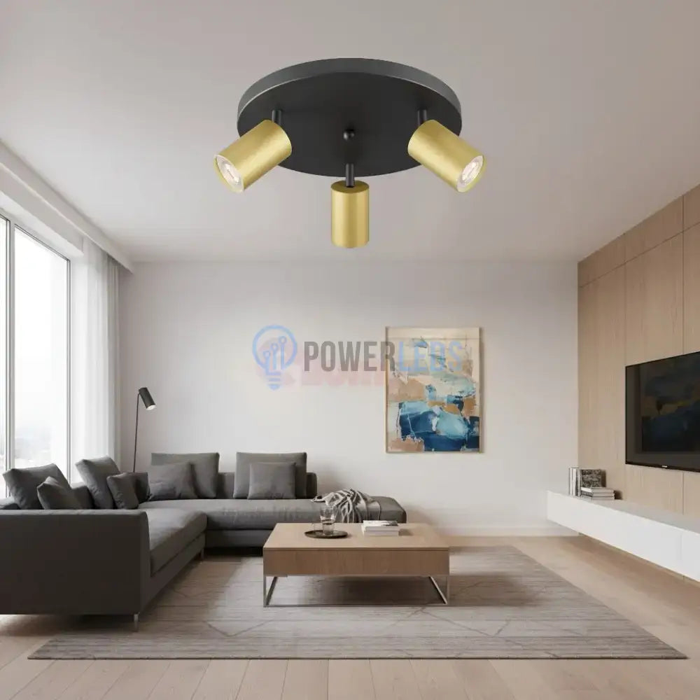 Lustra Negru & Auriu cu 3 Spoturi Reglabile Suport Rotund 3xGU10 Lighting Fixtures