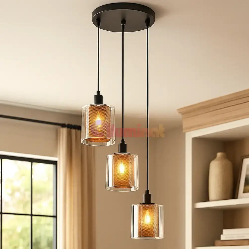 Lustra Suspendata 3xE14 Black Elegance Sticla powerleds.ro