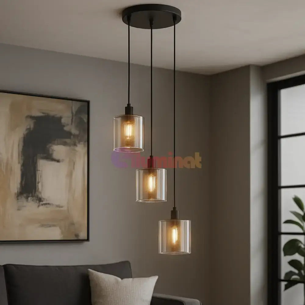 Lustra Suspendata 3xE14 Black Elegance Sticla powerleds.ro