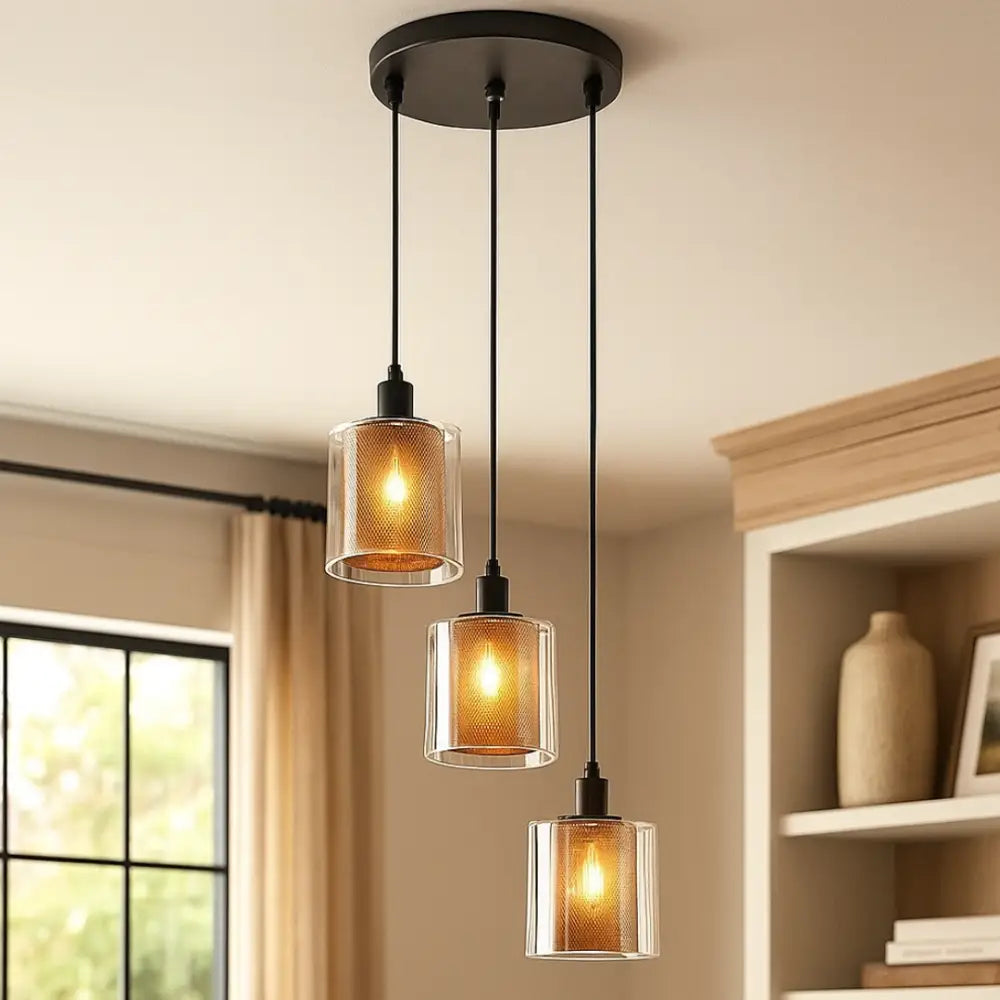 Lustra Suspendata 3xE14 Black Elegance Sticla powerleds.ro