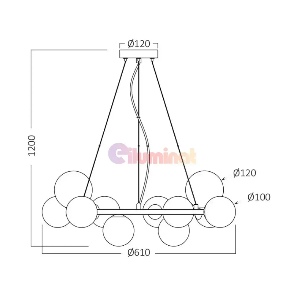 Lustra Suspendata Abajur Transparent 11xG9 Volta Black powerleds.ro