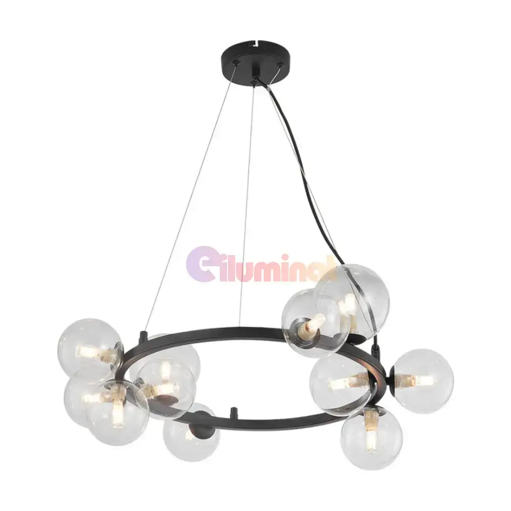 Lustra Suspendata Abajur Transparent 11xG9 Volta Black powerleds.ro