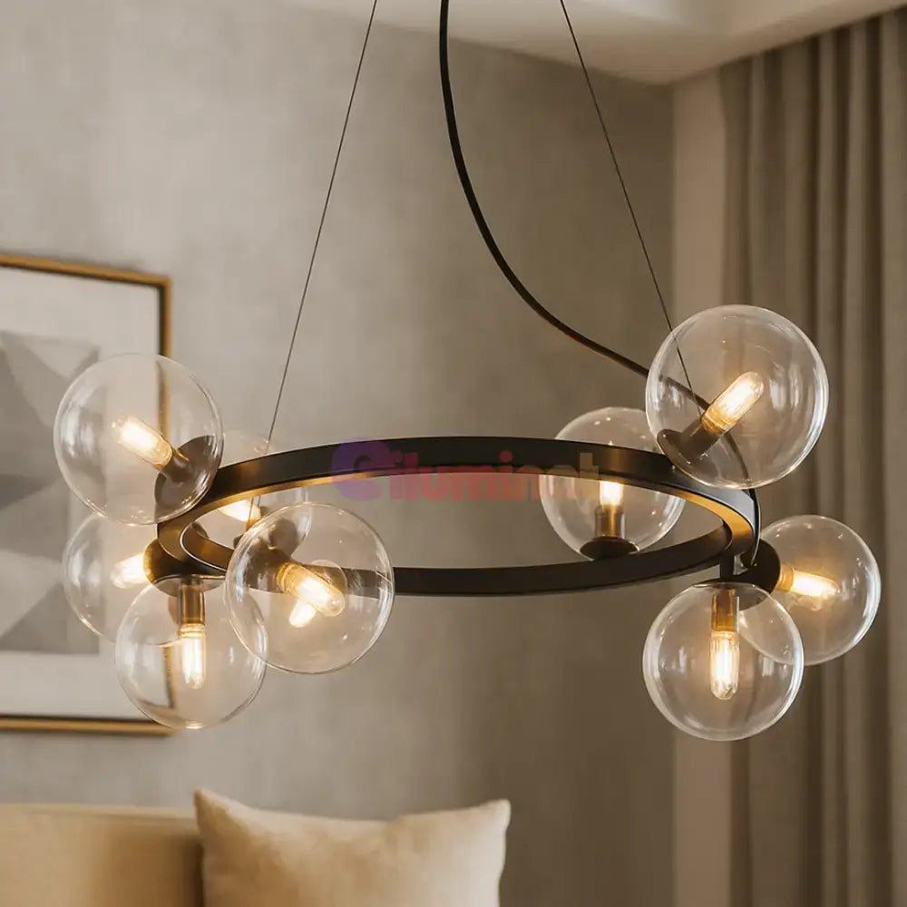 Lustra Suspendata Abajur Transparent 11xG9 Volta Black powerleds.ro