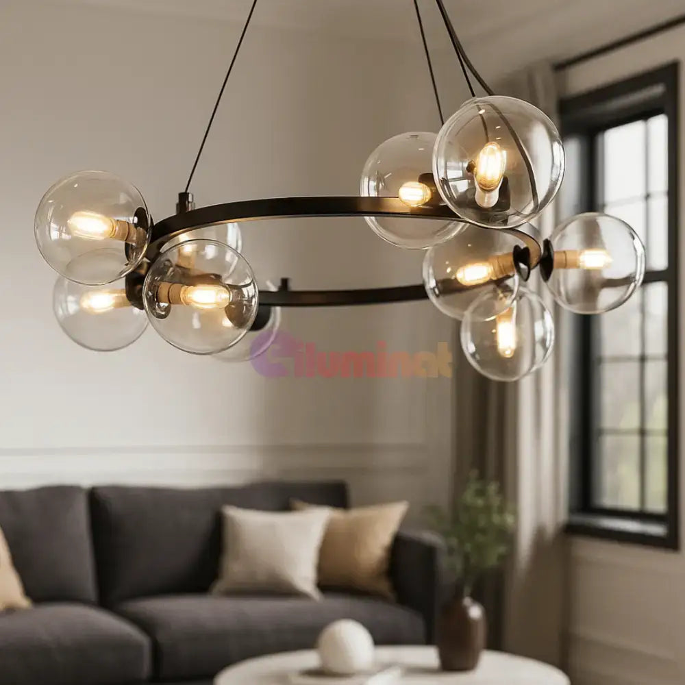 Lustra Suspendata Abajur Transparent 11xG9 Volta Black powerleds.ro