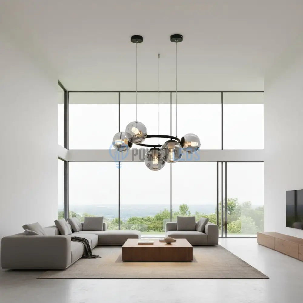 Lustra Suspendata DIONIS Black Abajur Fumuriu 5xE27 Chandeliers