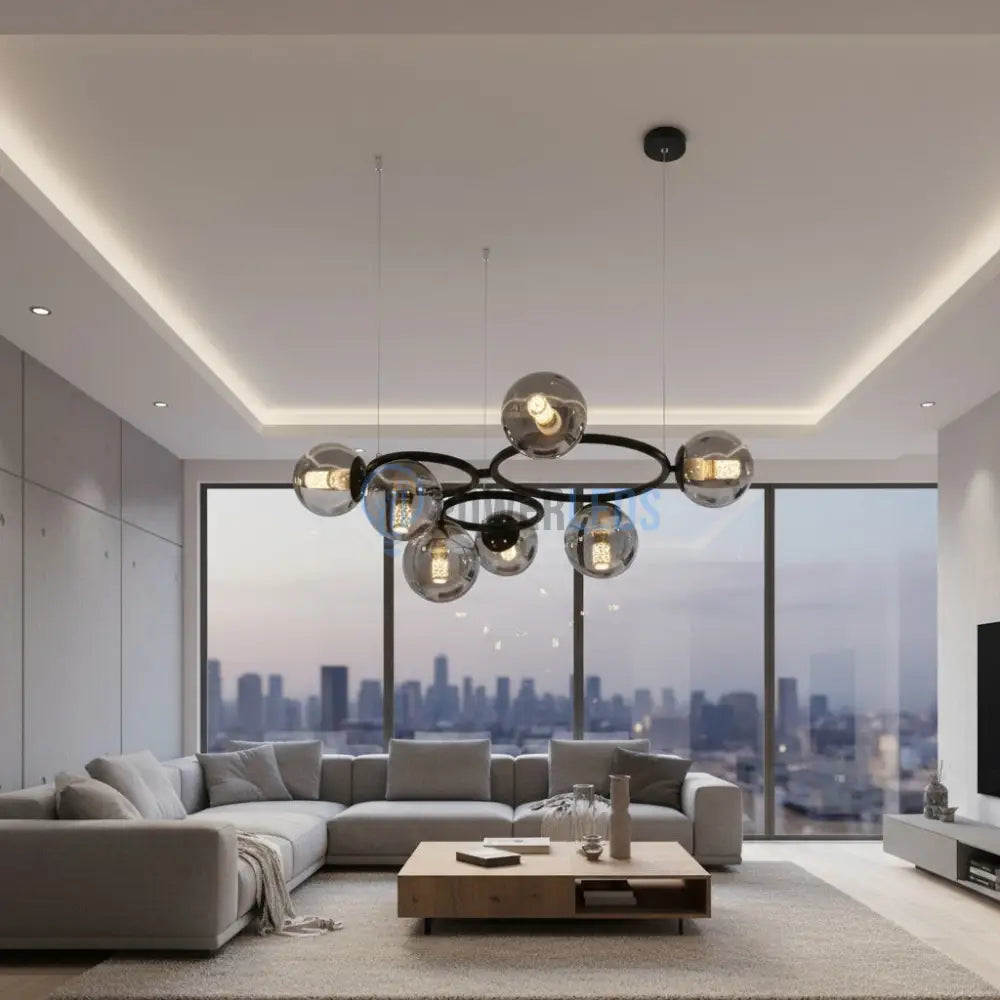 Lustra Suspendata DIONIS Circles Black Abajur Fumuriu 7xE27 Chandeliers
