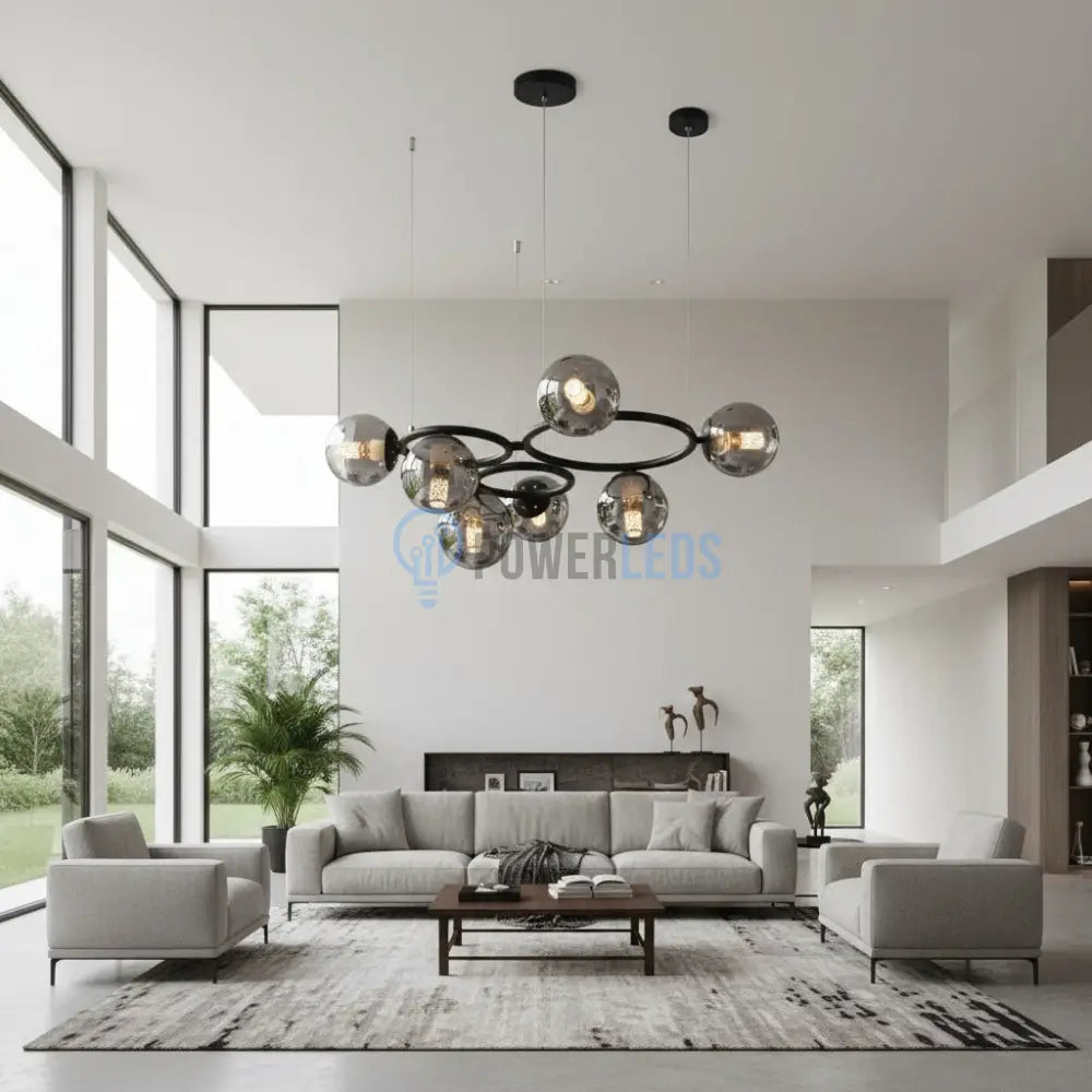 Lustra Suspendata DIONIS Circles Black Abajur Fumuriu 7xE27 Chandeliers