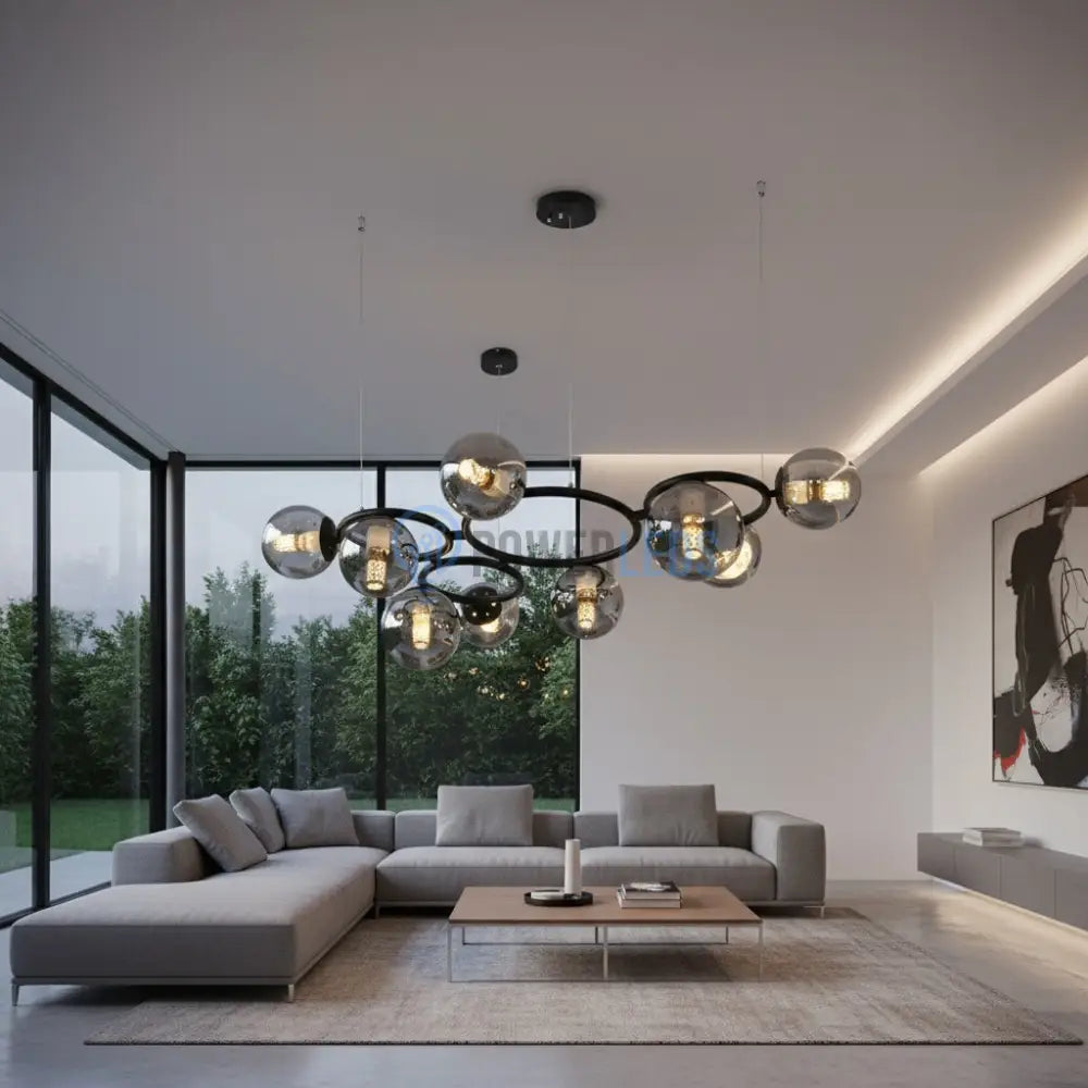 Lustra Suspendata DIONIS Circles Black Abajur Fumuriu 9xE27 Chandeliers