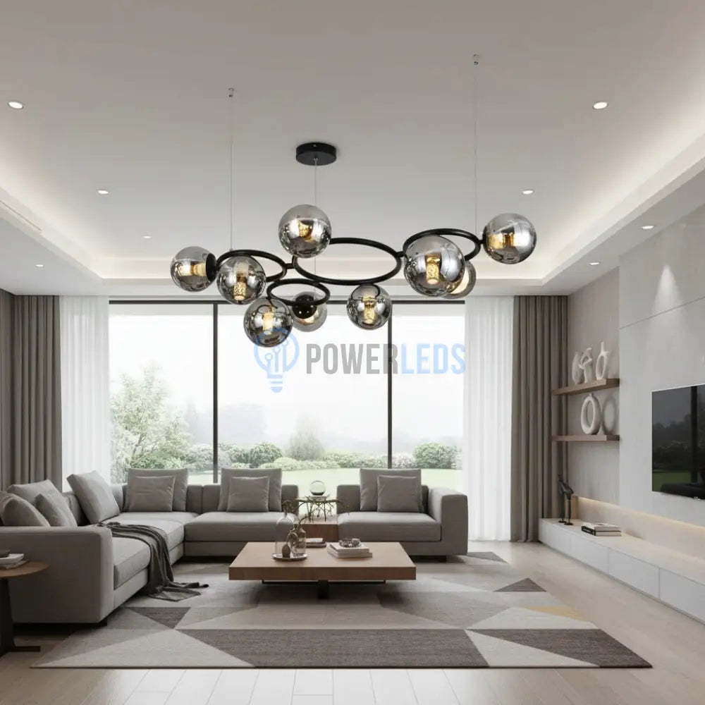 Lustra Suspendata DIONIS Circles Black Abajur Fumuriu 9xE27 Chandeliers