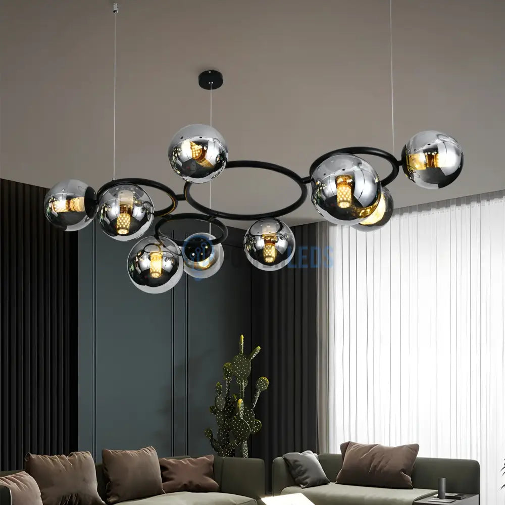 Lustra Suspendata DIONIS Circles Black Abajur Fumuriu 9xE27 Chandeliers