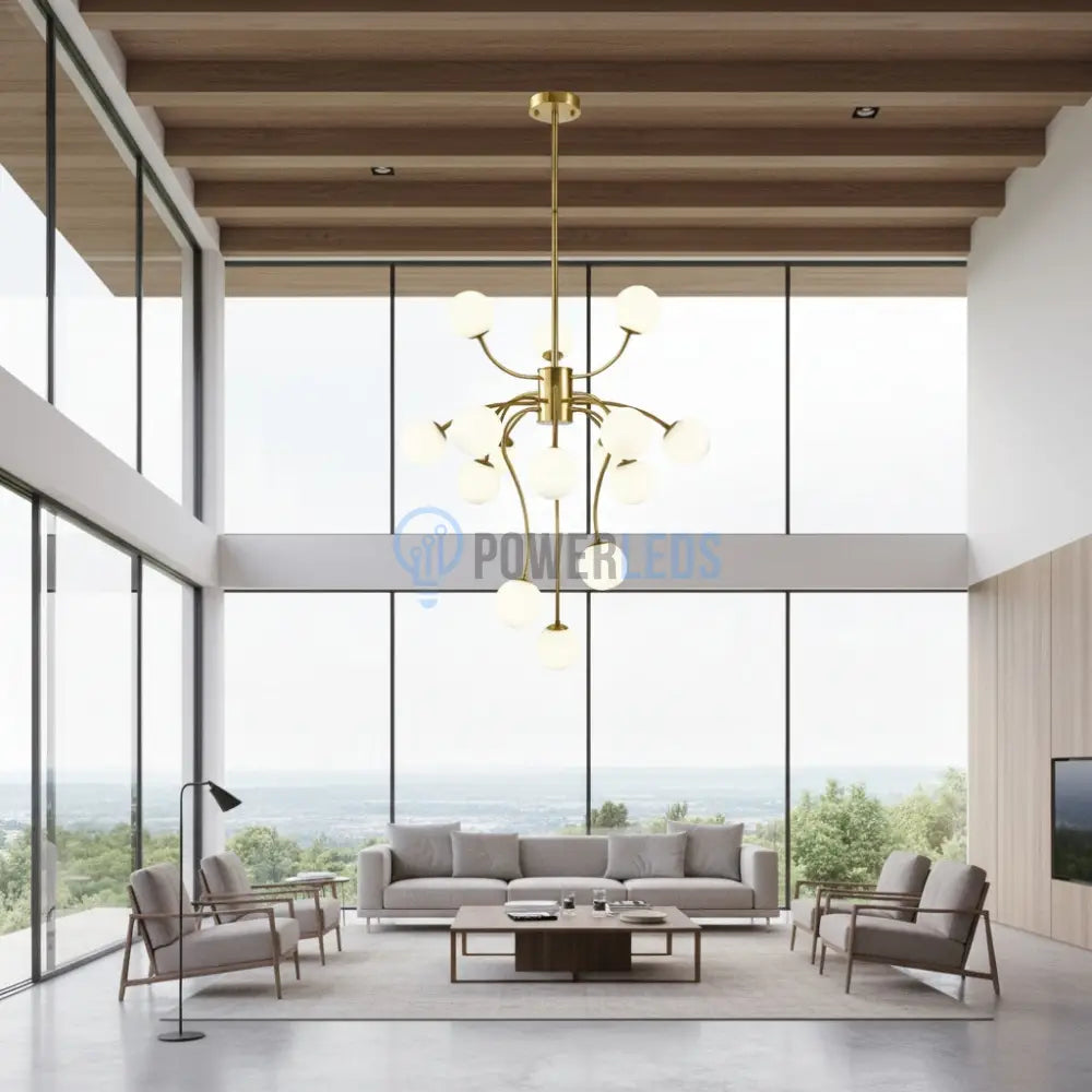 Lustra Suspendata REVSA Gold Abajur Mat 15xG9 Chandeliers