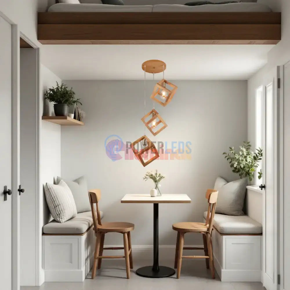 Lustra 3xE27 Lemn LumaCube - HY-C5107/3LEMN powerleds.ro