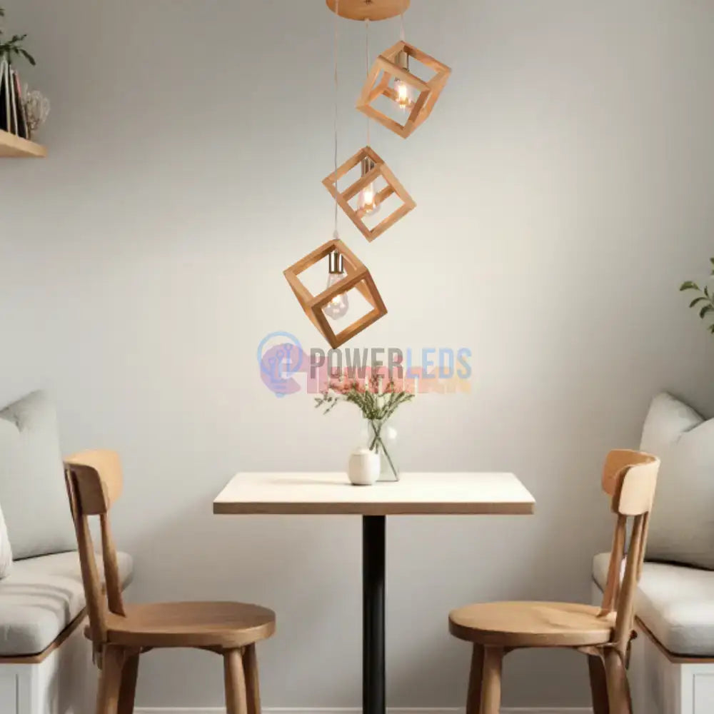 Lustra 3xE27 Lemn LumaCube - HY-C5107/3LEMN powerleds.ro