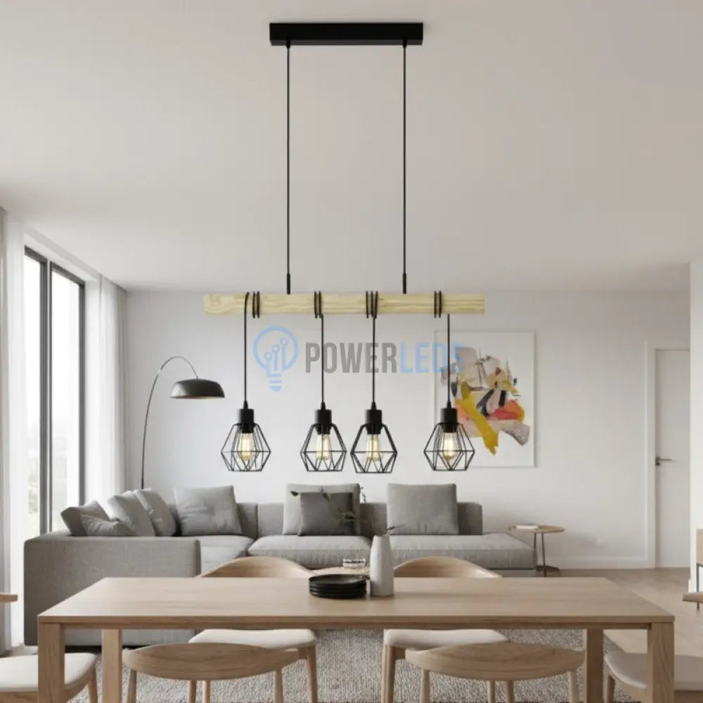 Lustra Suspendata TOWNSHEND 5 Black & Wood 4xE27 Eglo Chandeliers