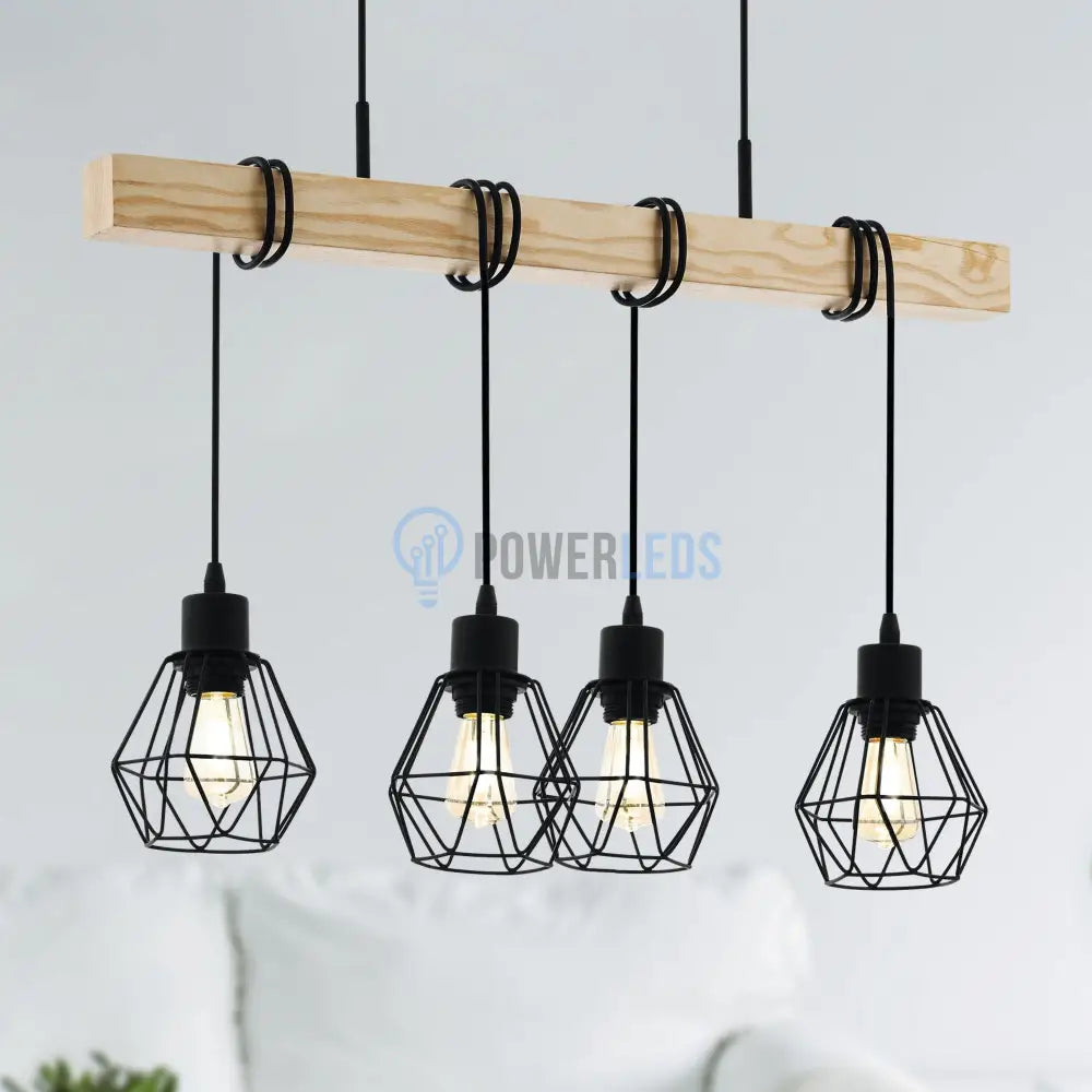 Lustra Suspendata TOWNSHEND 5 Black & Wood 4xE27 Eglo Chandeliers