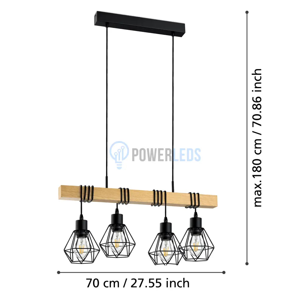 Lustra Suspendata TOWNSHEND 5 Black & Wood 4xE27 Eglo Chandeliers