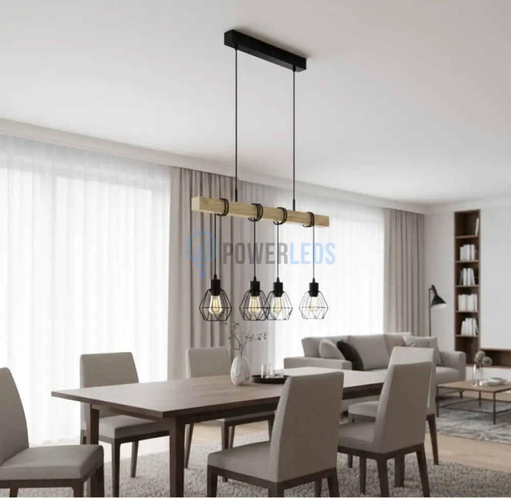 Lustra Suspendata TOWNSHEND 5 Black & Wood 4xE27 Eglo Chandeliers