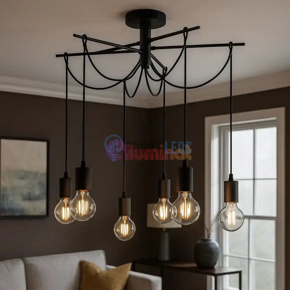 Lustra Suspendata Abajur 6xE27 Black powerleds.ro