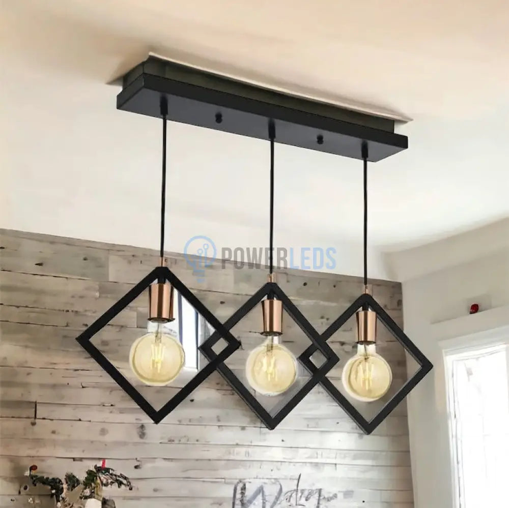 Lustra Vintage 3Xe27 Triangle Gold + Black Lighting Fixtures