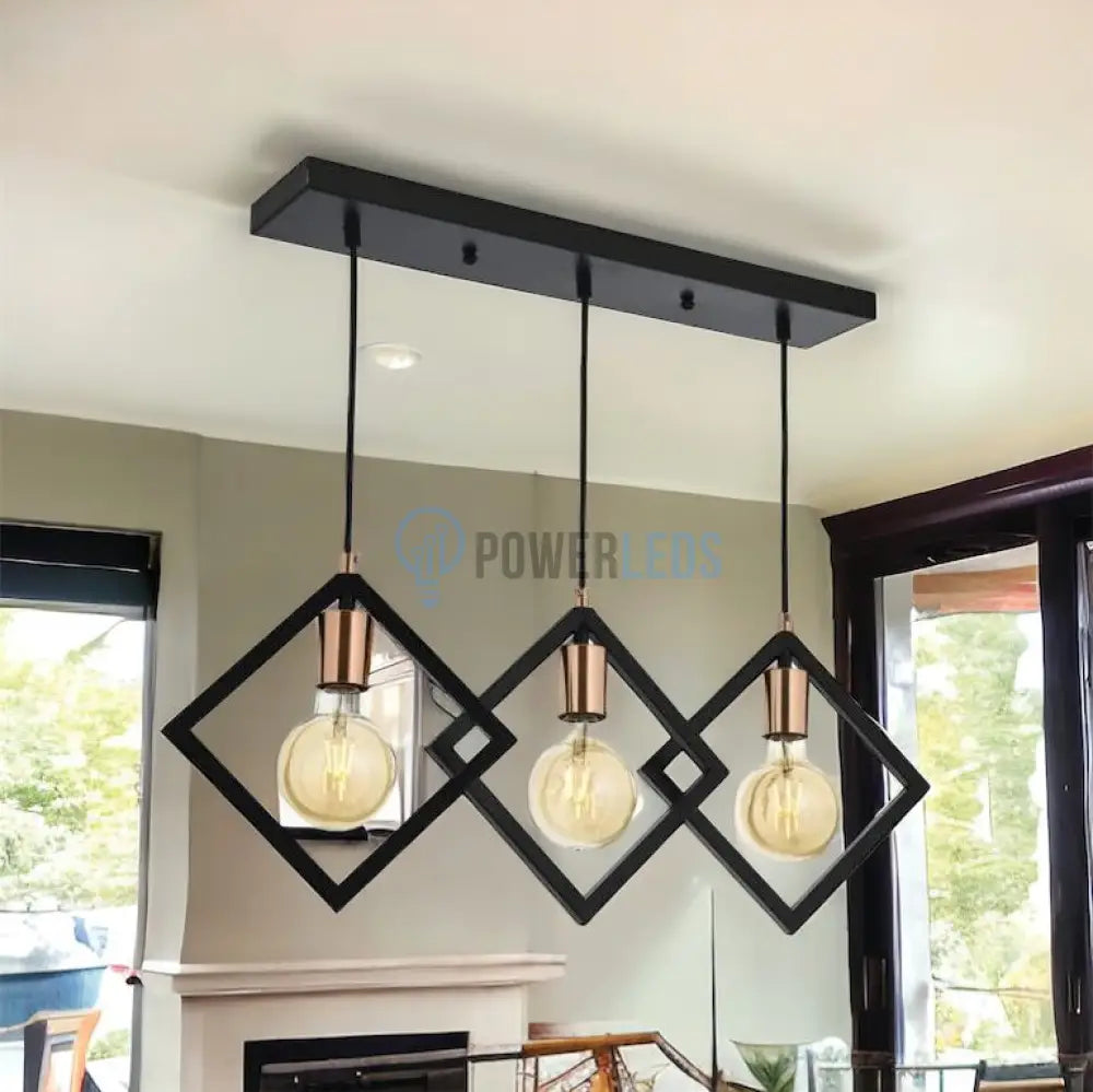 Lustra Vintage 3Xe27 Triangle Gold + Black Lighting Fixtures