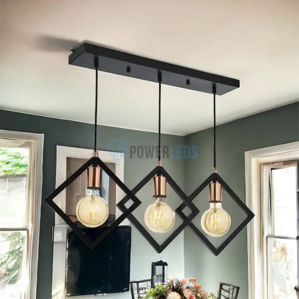 Lustra Vintage 3Xe27 Triangle Gold + Black Lighting Fixtures