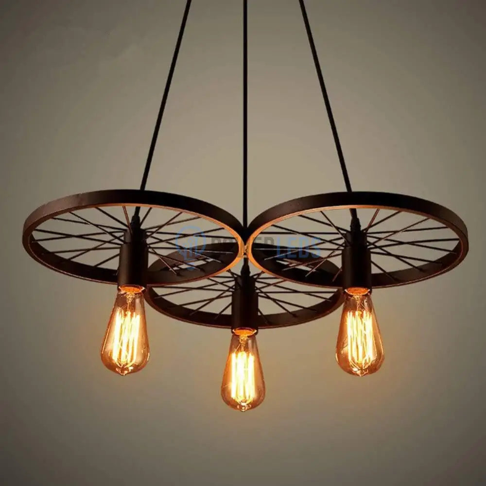 Lustra Vintage Wheels Black 3xE27 powerleds.ro
