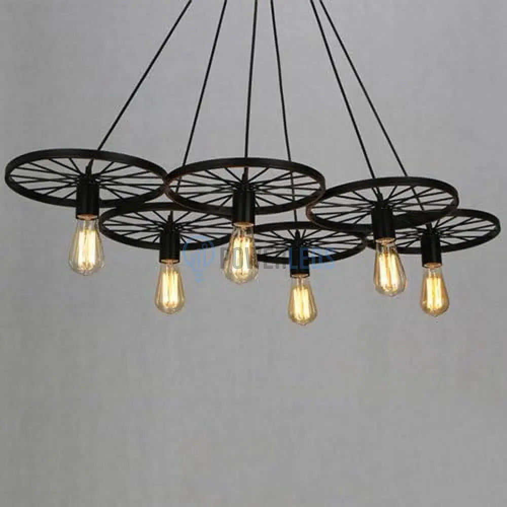 Lustra Vintage Wheels Black 6xE27 powerleds.ro
