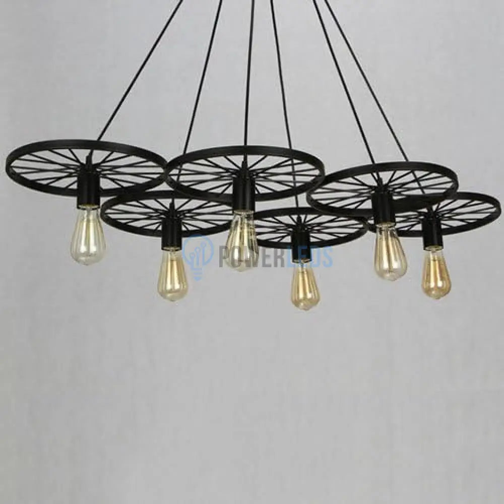Lustra Vintage Wheels Black 6xE27 powerleds.ro