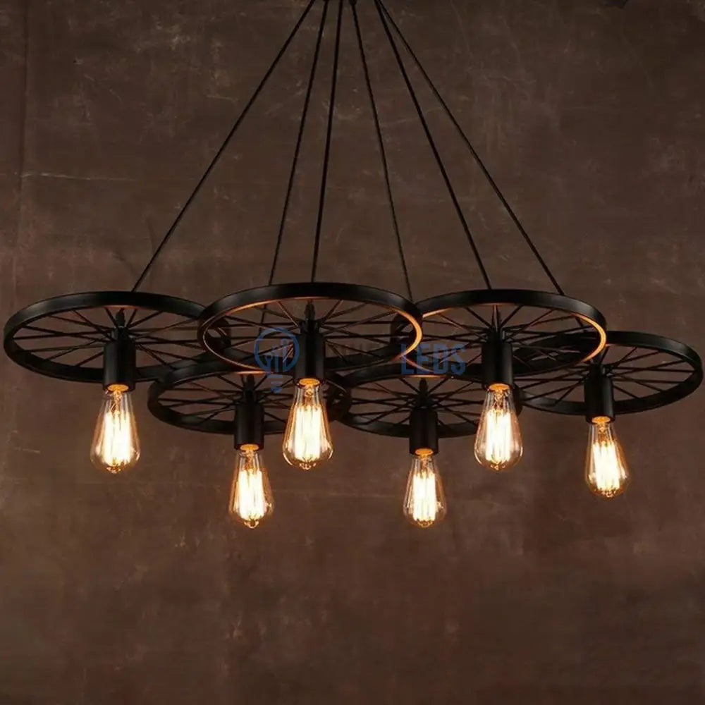 Lustra Vintage Wheels Black 6xE27 powerleds.ro