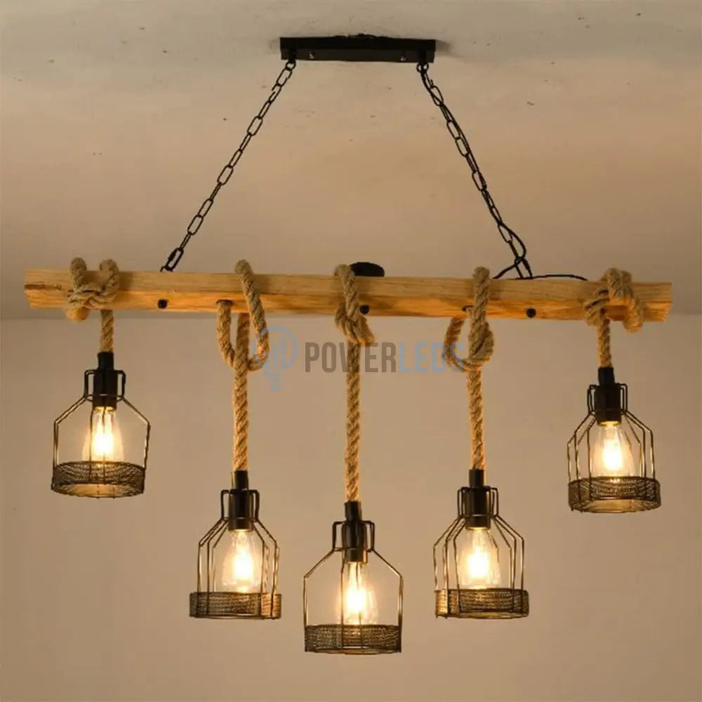 Lustra Wood Design Iron Cage 5Xe27 Lighting Fixtures