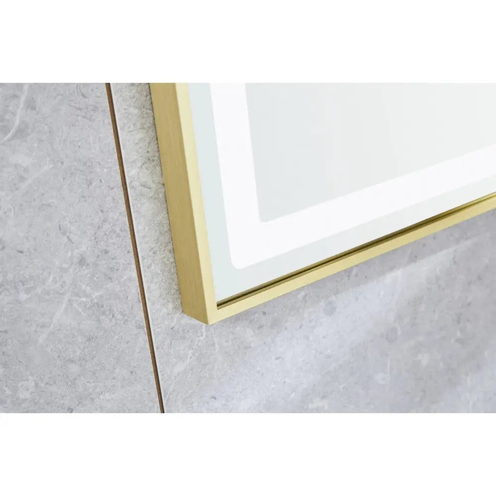 Oglinda Led 100X65Cm Cu Rama Aurie Functie Dezaburire Touch Si Ceas J21 Mirror