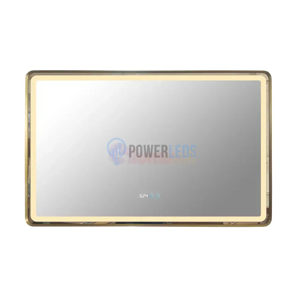 Oglinda Led 110X70Cm Rama Aurie Dezaburire Ceas Temperatura Touch Si 3 Lumini Od058/Gd Mirror