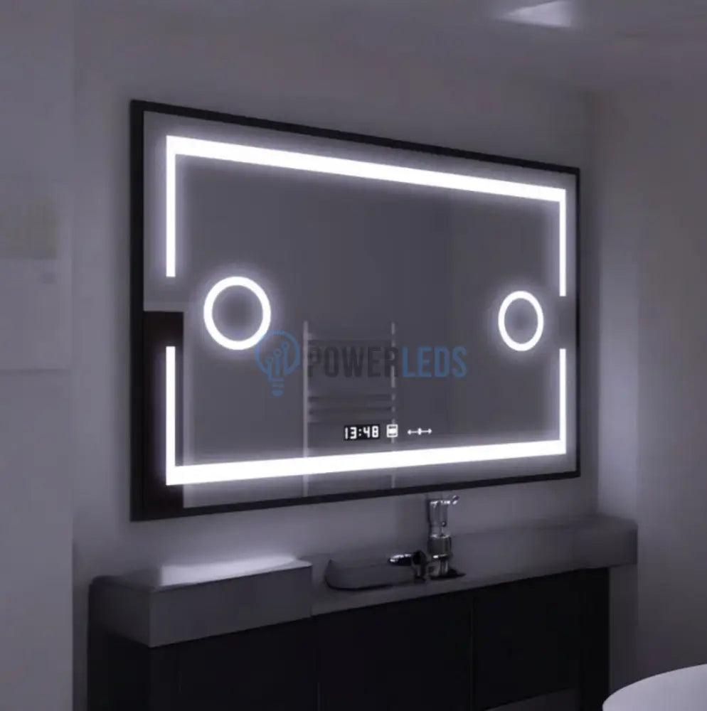 Oglinda Led 120X80Cm Cu Rama Neagra Functie Dezaburire Touch Lupa Si Ceas Mirror