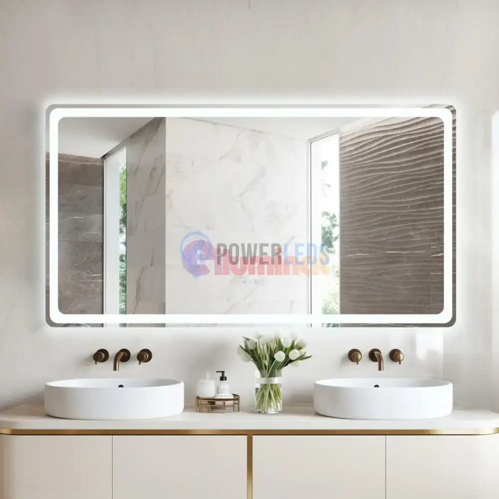 Oglinda LED 150x80CM cu Senzor Radar, 3 Lumini, Touch, Dezaburire, Ceas, Termometru powerleds.ro