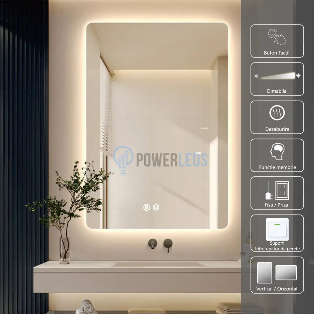 Oglinda Led 50X70Cm 3 Lumini Dezaburire Si Touch Od030 Mirror