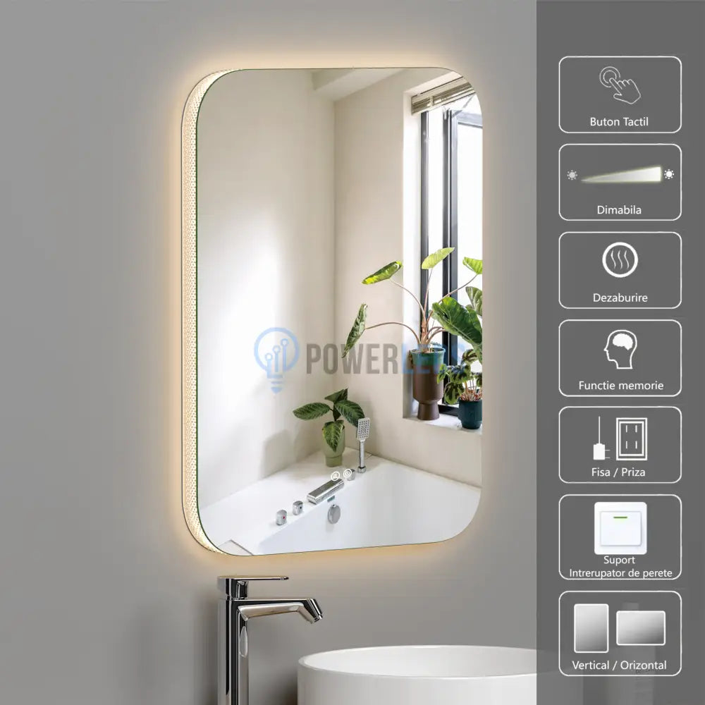 Oglinda Led 50X70Cm 3 Lumini Dezaburire Si Touch Od038 Mirror